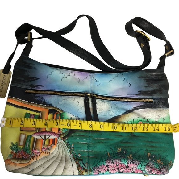 Anuschka NEVER USED Handpainted Leather Large Shoulder Bag Cross Body Italy - Picture 5 of 13